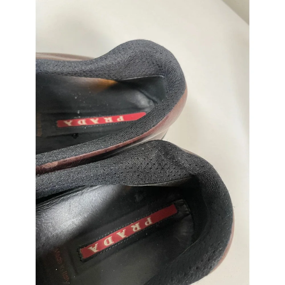 Prada Loafers Men's 11 Brown Leather Triangle Logo Slip On Shoes 4D 1029
